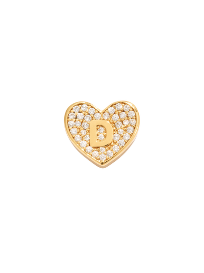 Paved Heart Initial Pendant - Gold