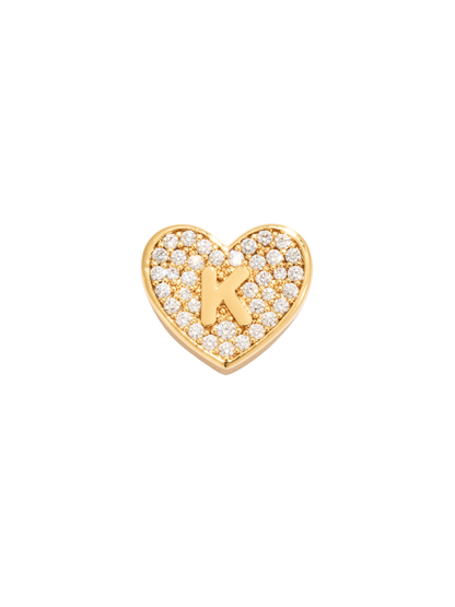 Paved Heart Initial Pendant - Gold