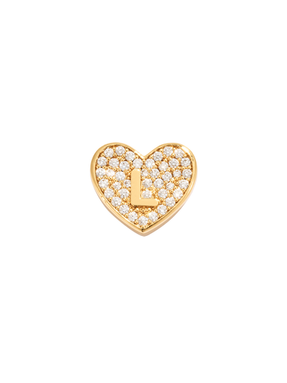 Paved Heart Initial Pendant - Gold