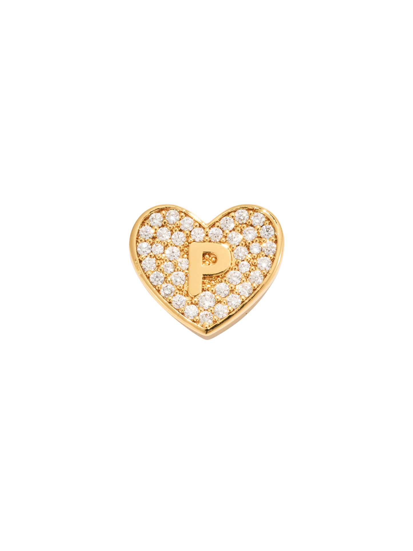 Paved Heart Initial Pendant - Gold