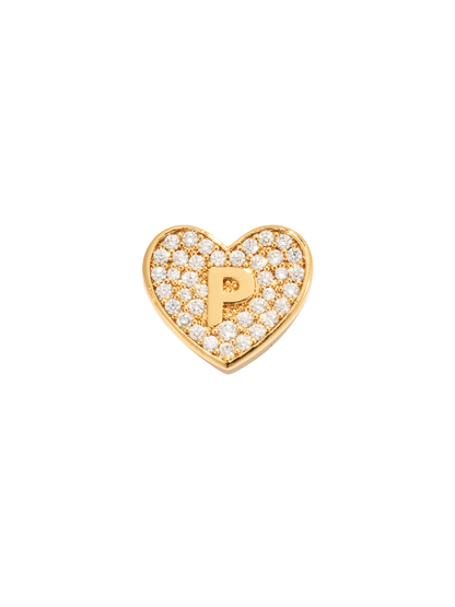 Paved Heart Initial Pendant - Gold