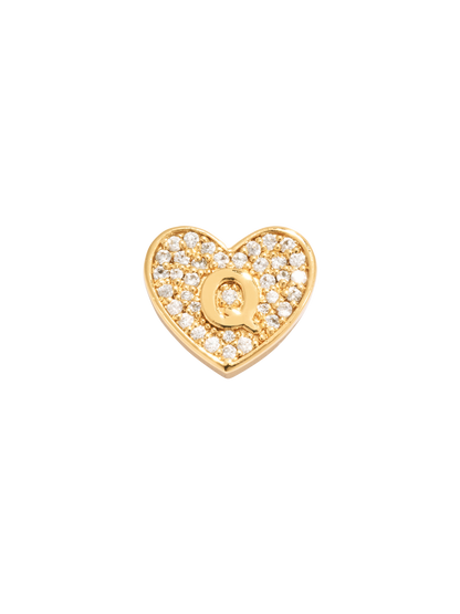 Paved Heart Initial Pendant - Gold