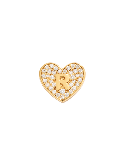 Paved Heart Initial Pendant - Gold