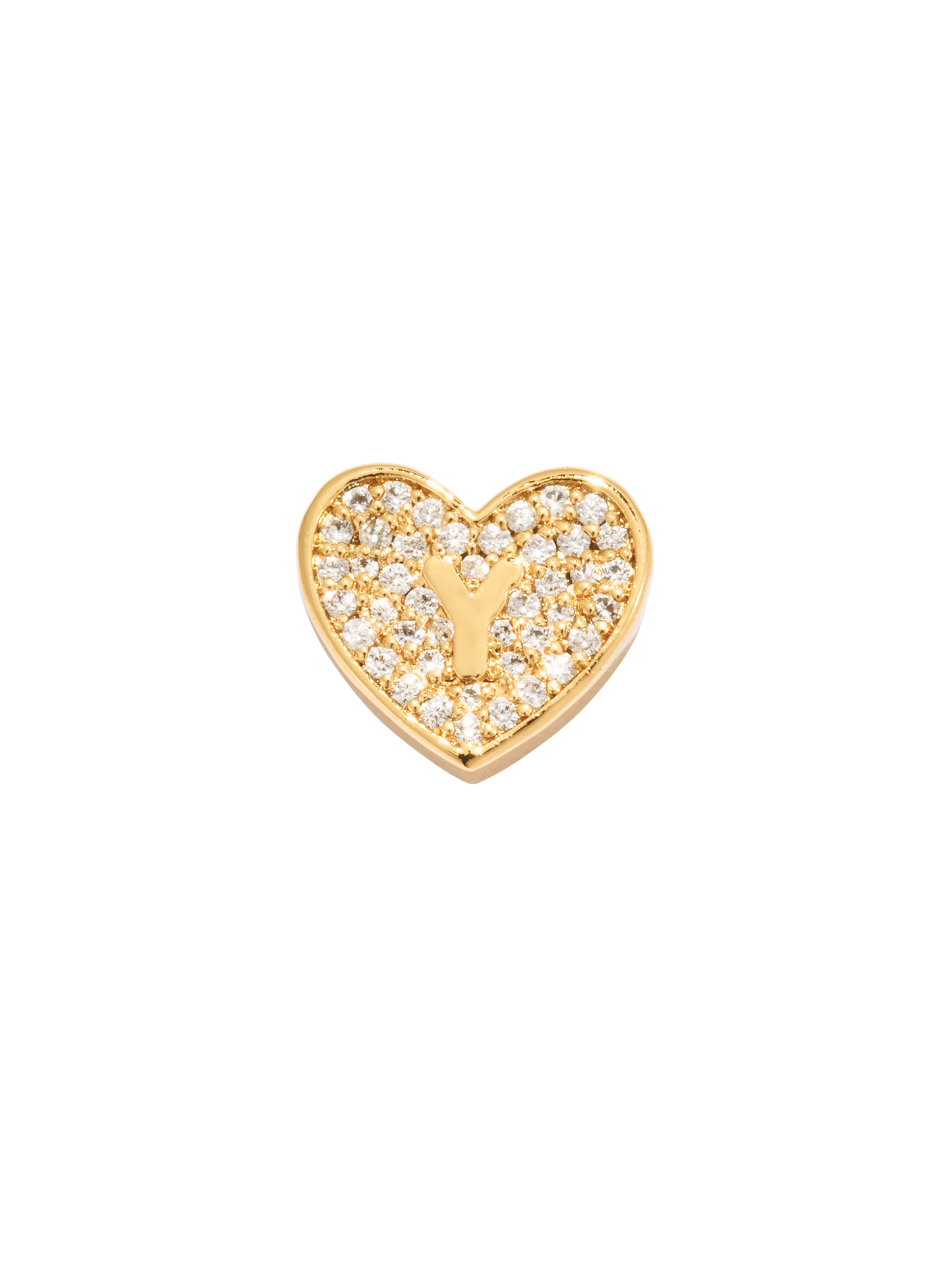 Paved Heart Initial Pendant - Gold