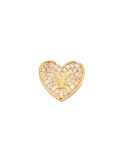 Paved Heart Initial Pendant - Gold