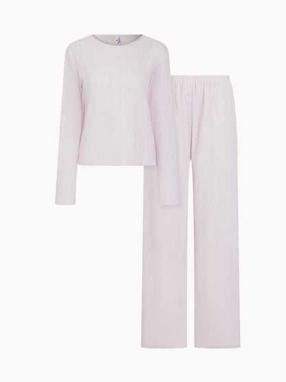 Pointelle Long Sleeve Pyjama Set - Pink